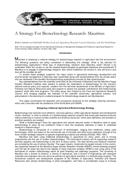 A Strategy For Biotechnology Research: Mauritius