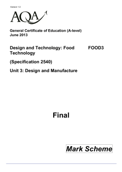 Food Technology Mark scheme Unit 03 - Design and