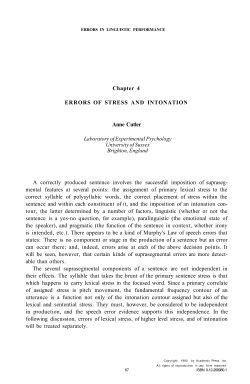 Chapter 4 ERRORS OF STRESS AND INTONATION Anne Cutler A
