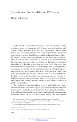 State Secrets: Ben Franklin and WikiLeaks