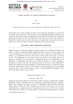 A BRIEF HISTORY OF LORD RUTHERFORD`S RADIUM Faculty of