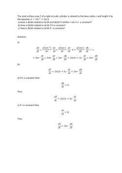 The total surface area    of a right circular cylinder is related to the