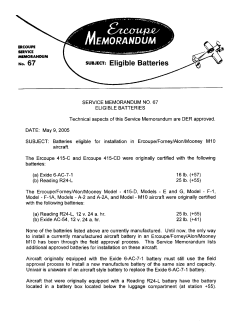 suBJEct: Eligible Batteries - Univair Aircraft Corporation