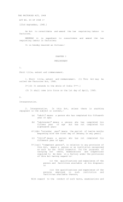 THE FACTORIES ACT, 1948 ACT NO. 63 OF 1948 1* [23rd