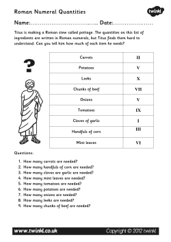 Roman Numeral Quantities Name:&hellip;&hellip;&hellip;&hellip;&hellip;&hellip;&hellip;&hellip;&hellip;&hellip;.&hellip;.. Date