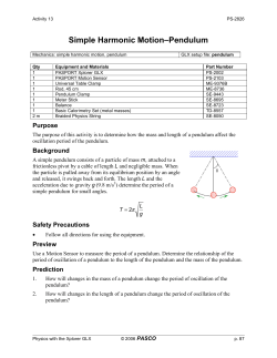 Simple Harmonic Motion&ndash;Pendulum