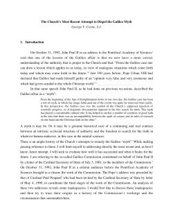 The Church`s Most Recent Attempt to Dispel the Galileo Myth