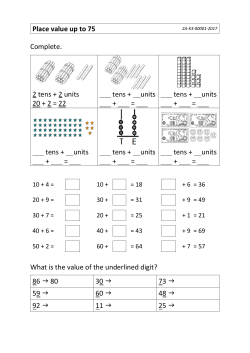 Place value up to 75 Complete. 2 tens + 2 units 20 + 2 = 22 ___ tens
