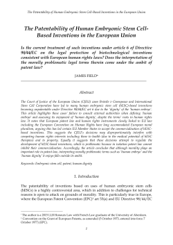 The Patentability of Human Embryonic Stem Cell