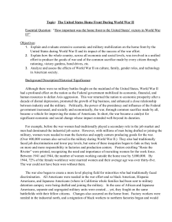 Topic: The United States Home Front During World War II Essential