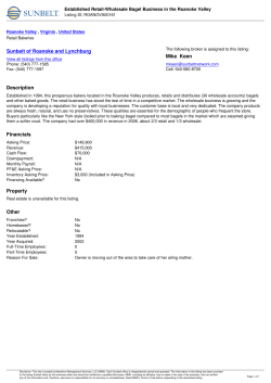 Established Retail-Wholesale Bagel Business in the Roanoke Valley