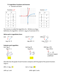 7-3 Logarithms Functions and Inverses &bull; Evaluate and Solve