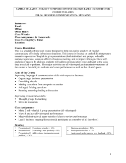 Sample Syllabus - ESL 26 - Business Communication Speaking