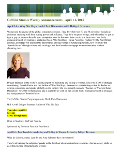 GeNDer Studies Weekly Announcements &ndash;April 14, 2016