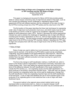 1 Canadian Rules of Origin and a Comparison of the Rules of Origin