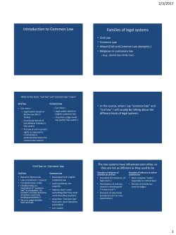 Introduction to Common Law Families of legal systems