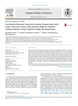 Correlation between long-term marine temperature time series from