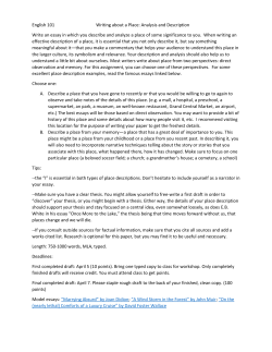 English 101 Writing about a Place: Analysis and Description Write