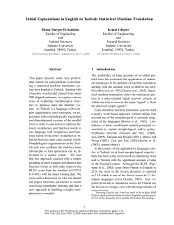 Initial explorations in English to Turkish statistical machine translation