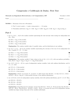 Compress&tilde;ao e Codifica&ccedil;&tilde;ao de Dados. First Test Part I