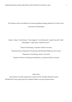 EMOTION REGULATION STRATEGY-SITUATION FIT IN DAILY LIFE