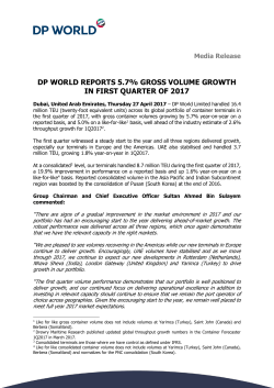 DP World Reports 5.7% Gross Volume Growth in First Quarter of 2017