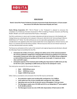 NEWS RELEASE Rosita`s Santa Rita Project Preliminary Economic