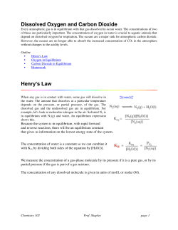 Dissolved Oxygen and Carbon Dioxide Henry`s Law