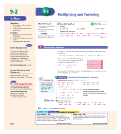 9-2 Multiplying and Factoring - Benchmark Topics and Resources