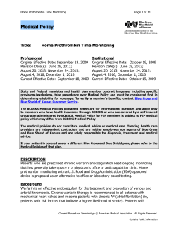 Home Prothrombin Time Monitoring - Blue Cross and Blue Shield of