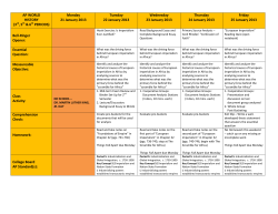 Monday 21 January 2013 Tuesday 22 January 2013 Wednesday 23