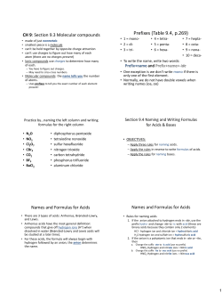 Chapter 9 Chemical Names and Formulas