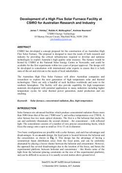 Development of a High Flux Solar Furnace Facility at CSIRO for
