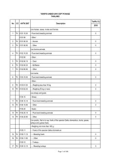 Tariff Schedule for 2010 CEPT Package - Thailand