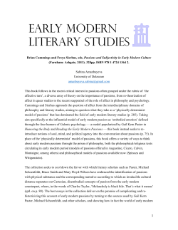Brian Cummings and Freya Sierhus, eds, Passions and Subjectivity