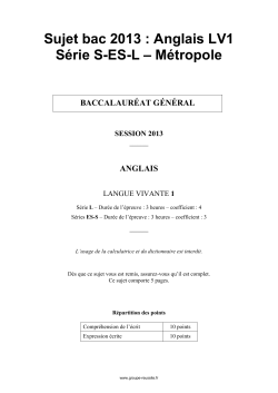 Sujet officiel complet du bac S-ES-L Anglais LV1 2013