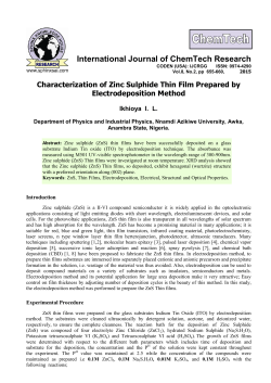Characterization of Zinc Sulphide Thin Film Prepared by