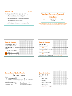 Standard Form of a Quadratic Function