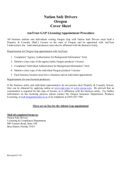 Nation Safe Drivers Oregon Cover Sheet AmTrust GAP Licensing