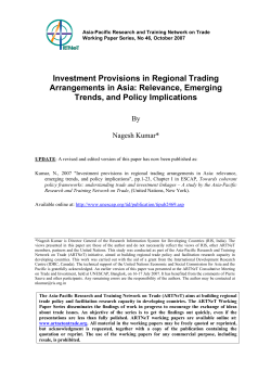 Investment Provisions in Regional Trading Arrangements in Asia