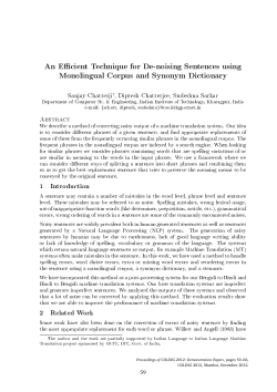 An Efficient Technique for De-Noising Sentences using Monolingual