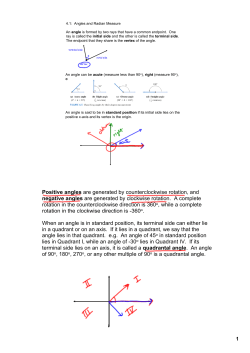 Positive angles are generated by counterclockwise rotation, and