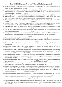 class-ix ch-13 surface area and volume(maths assignment)2016