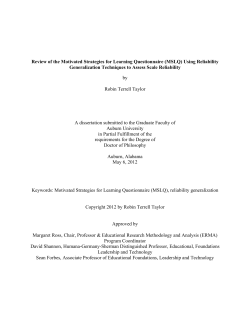 Review of the Motivated Strategies for Learning Questionnaire