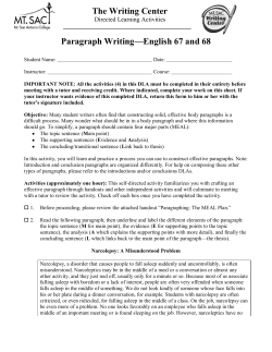 Paragraph Writing&mdash;English 67 and 68 The Writing Center