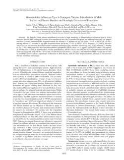 Haemophilus influenzae Type b Conjugate Vaccine Introduction in