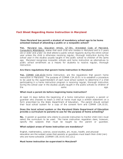 Fact Sheet Regarding Home Instruction in Maryland