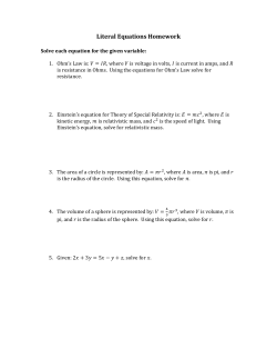 Literal Equations Homework