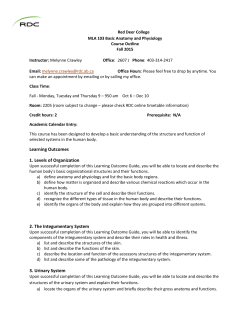 Learning Outcomes 1. Levels of Organization 2. The Integumentary