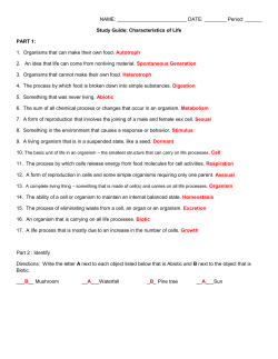 Study Guide: Characteristics of Life PART 1